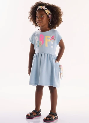 Três e Já - Vestido Infantil Moletom sem Felpa Azul - TRÊS E JÁ