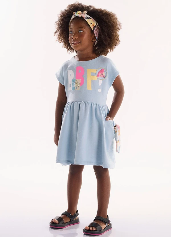 Três e Já - Vestido Infantil Moletom sem Felpa Azul