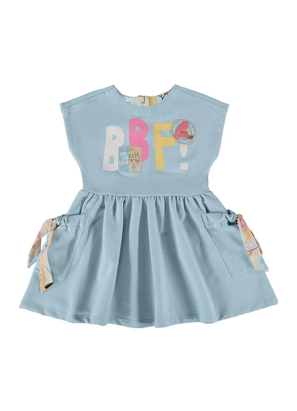 Três e Já - Vestido Infantil Moletom sem Felpa Azul 3