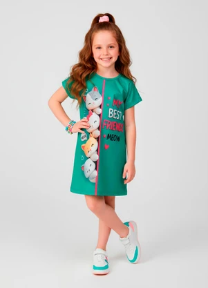 Laluna - Vestido Infantil My Best Friends Meow Verde - LALUNA