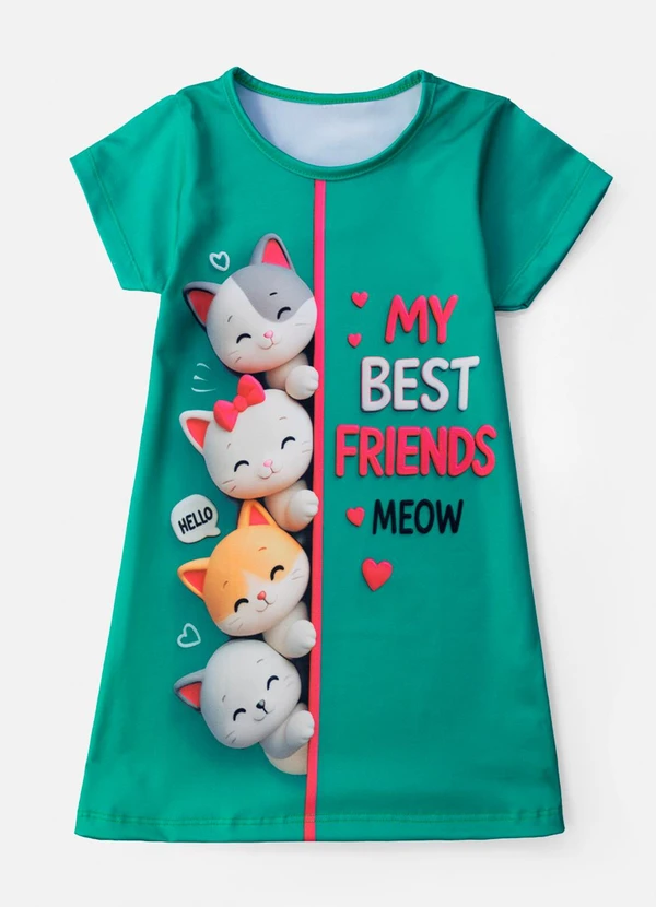 Laluna - Vestido Infantil My Best Friends Meow Verde 3