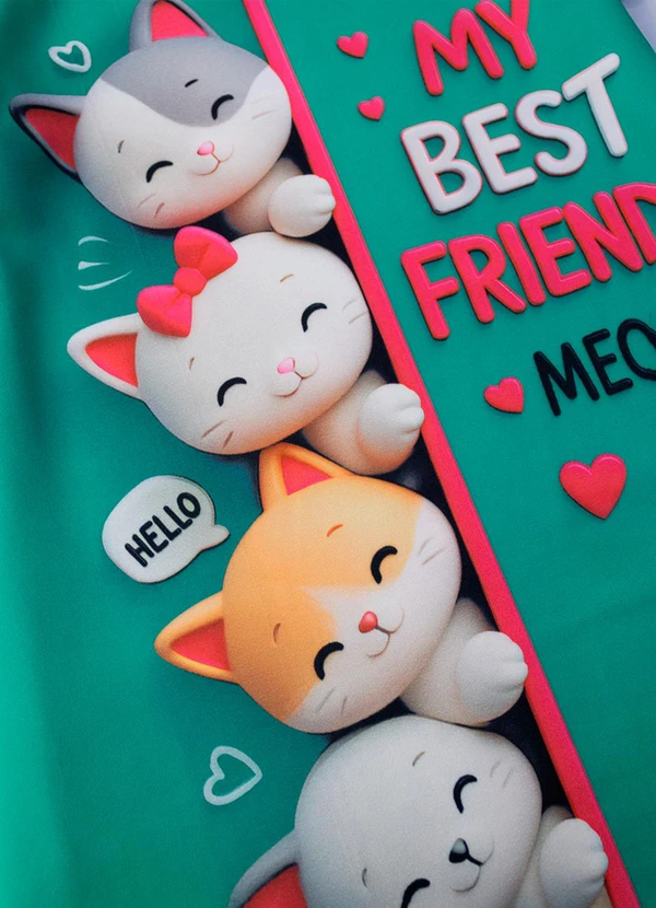 Laluna - Vestido Infantil My Best Friends Meow Verde 4