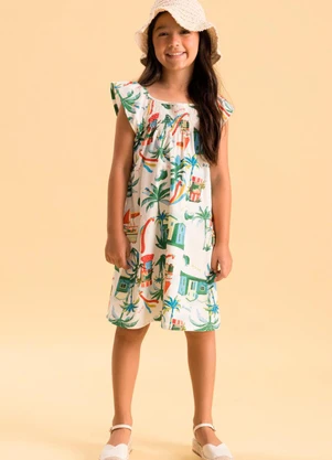 Bugbee - Vestido Infantil Natural Digital Bahia Branco - BUGBEE