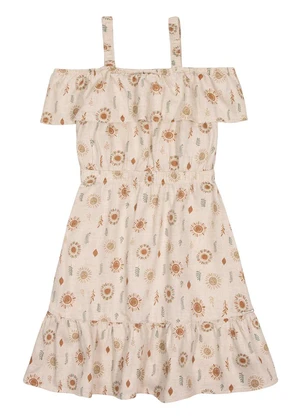 Alakazoo - Vestido Infantil Ombro a Ombro SarjaBege - ALAKAZOO