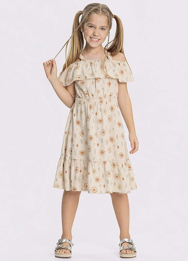 Alakazoo - Vestido Infantil Ombro a Ombro SarjaBege 1