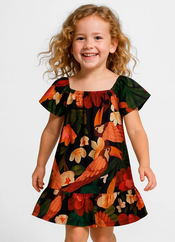 Infinita Cor - Vestido Infantil Oncinha Laranja