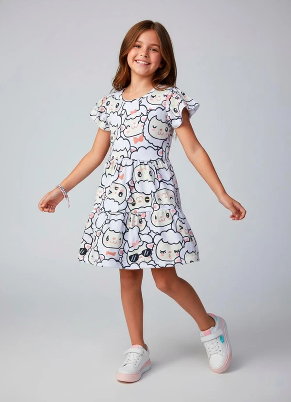 Laluna - Vestido Infantil Ovelhas Branco