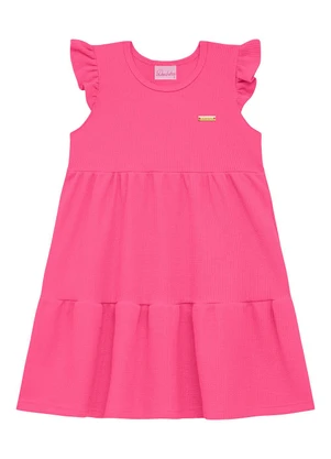Duduka - Vestido Infantil Plaquinha Manga Franzida  Rosa - DUDUKA