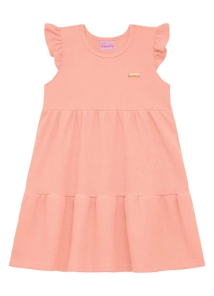 Duduka - Vestido Infantil Plaquinha Manga Franzida  Rosa - DUDUKA