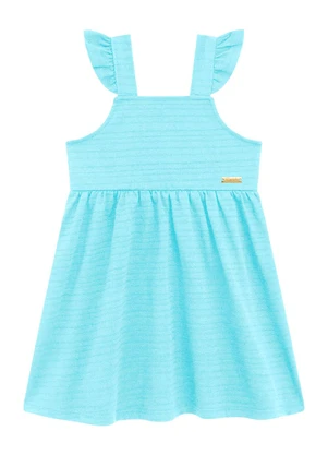 Duduka - Vestido Infantil Plaquinha  Mangas Babado  Azul - DUDUKA