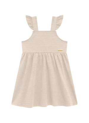 Duduka - Vestido Infantil Plaquinha  Mangas Babado  Bege - DUDUKA
