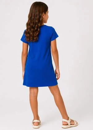 Select - Vestido Infantil Ribana Canelada e Estampa Azul - SELECT