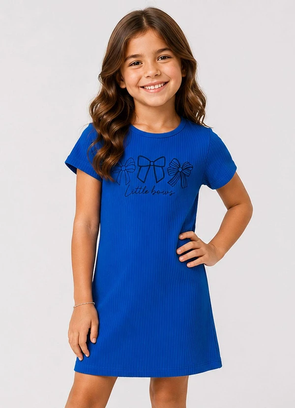 Select - Vestido Infantil Ribana Canelada e Estampa Azul