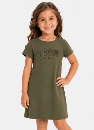 Select - Vestido Infantil Ribana Canelada e Estampa Verde - SELECT