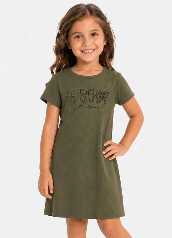 Select - Vestido Infantil Ribana Canelada e Estampa Verde