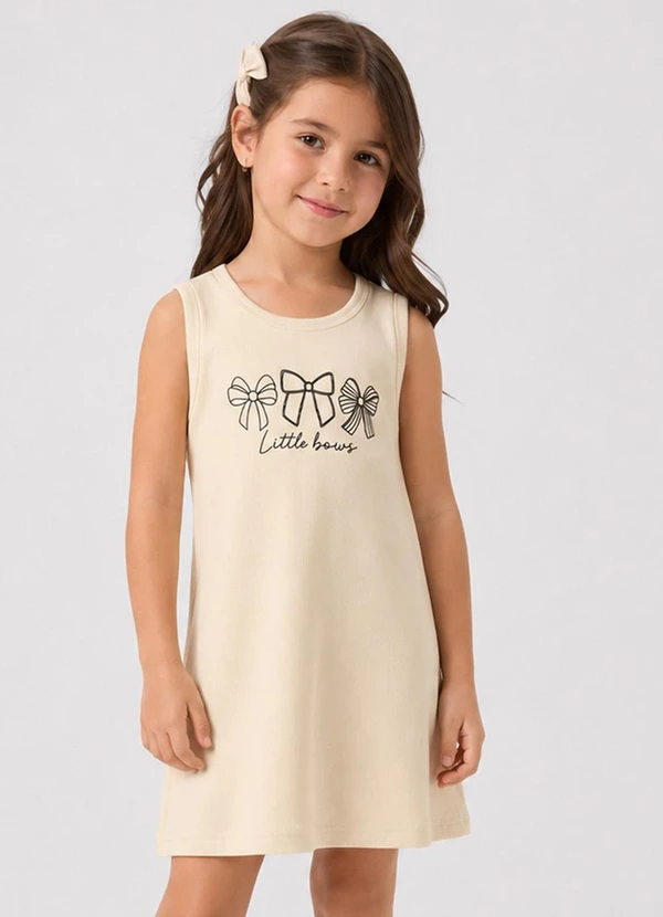 Select - Vestido Infantil Ribana Estampa Localizada Bege
