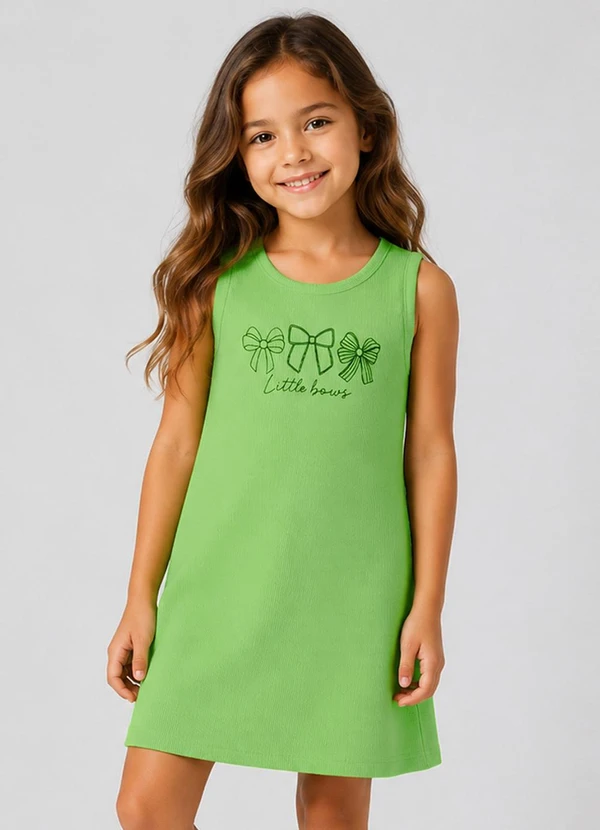 Select - Vestido Infantil Ribana Estampa Localizada Verde
