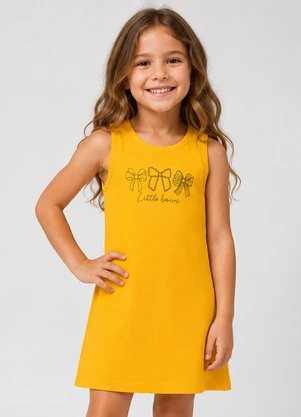 Select - Vestido Infantil Ribana Estampada Amarelo - SELECT