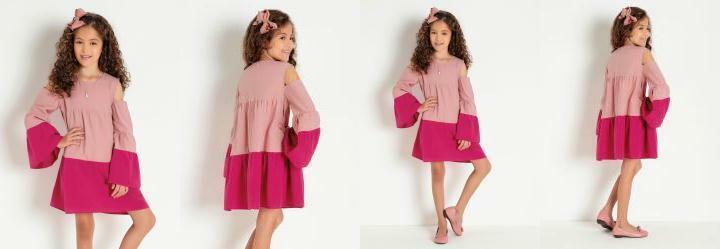 Vestido Infantil Rosa com Mangas Evas�