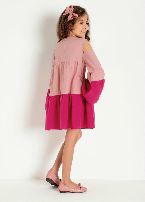 Queima Estoque - Vestido Infantil Rosa com Mangas Evasê 4