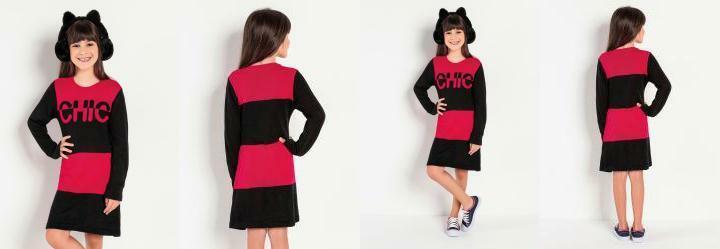 Vestido Infantil Rosa Pink e Preto de Tric