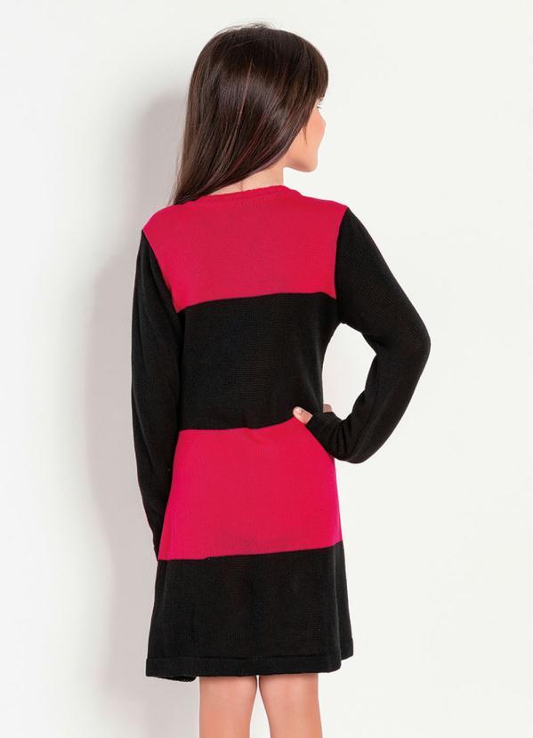 Outlet - Vestido Infantil Rosa Pink e Preto de Tricô 2