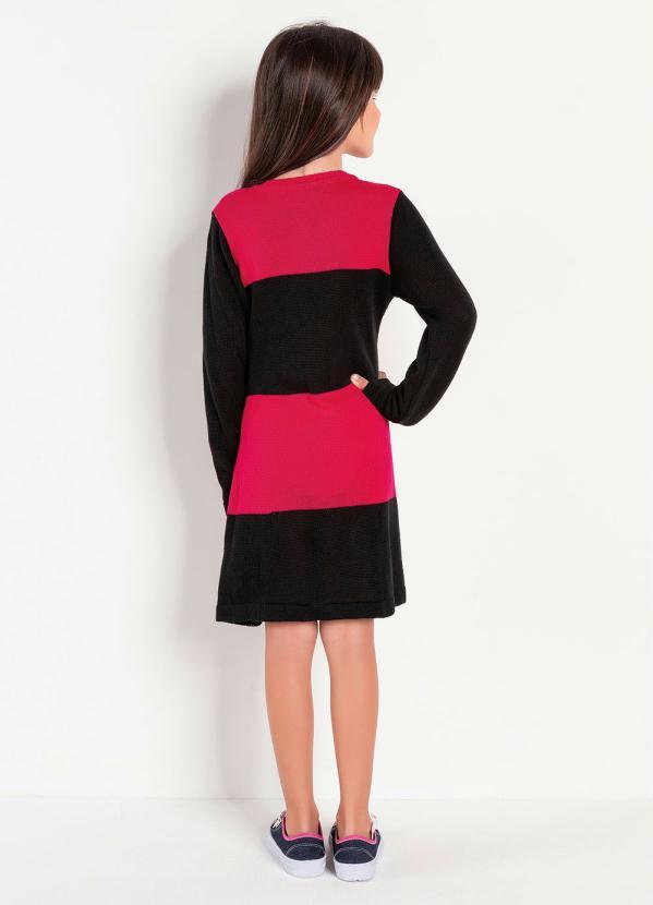 Outlet - Vestido Infantil Rosa Pink e Preto de Tricô 4