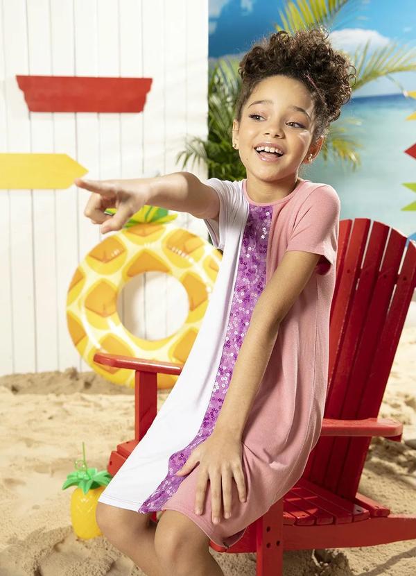 Outlet - Vestido Infantil Rose/Branco com Recortes 7