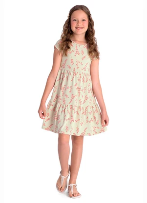 Duduka - Vestido Infantil Rotativo Estampa Folhas  Bege - DUDUKA