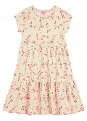 Duduka - Vestido Infantil Rotativo Estampa Folhas  Bege - DUDUKA