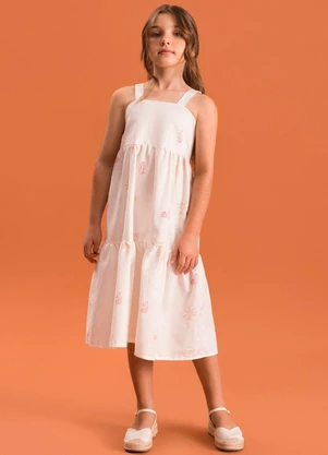 Bugbee - Vestido Infantil Rústico Algodão Viscose Bege - BUGBEE