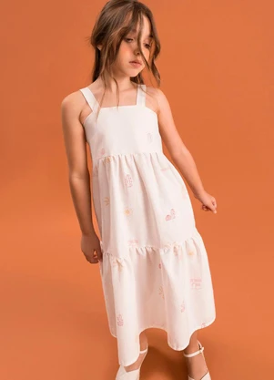 Bugbee - Vestido Infantil Rústico Algodão Viscose Bege - BUGBEE