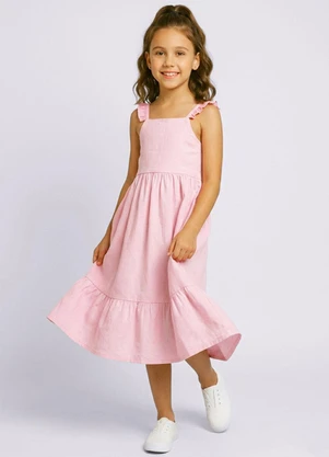 Torra - Vestido Infantil Sarja Midi Alcinha Babados Rosa - TORRA