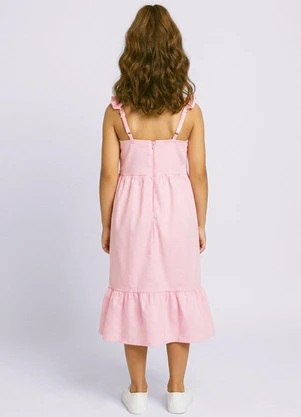 Torra - Vestido Infantil Sarja Midi Alcinha Babados Rosa - TORRA