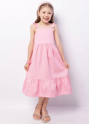 Torra - Vestido Infantil Sarja Midi Alcinhas Rosa - TORRA