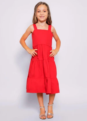 Torra - Vestido Infantil Sarja Três Marias Vermelho - TORRA