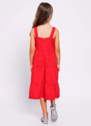 Torra - Vestido Infantil Sarja Três Marias Vermelho - TORRA