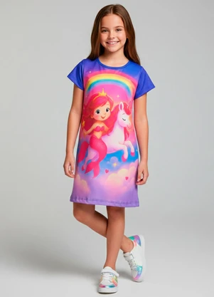 Laluna - Vestido Infantil Sereia e Unicórnio Azul - LALUNA