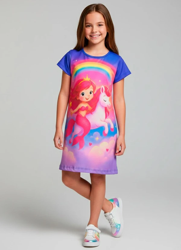 Laluna - Vestido Infantil Sereia e Unicórnio Azul