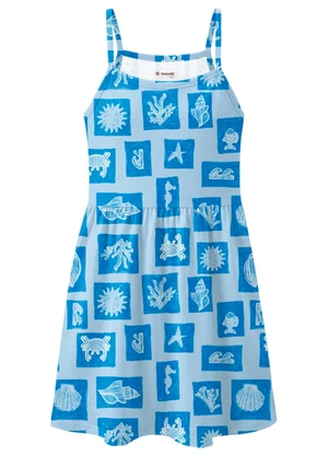 Brandili - Vestido Infantil Sol e Fundo do Mar Azul - BRANDILI