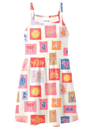 Brandili - Vestido Infantil Sol e Fundo do Mar Bege - BRANDILI