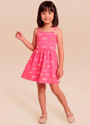Brandili - Vestido Infantil Sol e Fundo do Mar Rosa - BRANDILI