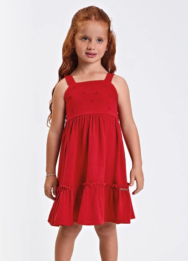 Trick Nick - Vestido Infantil Tecido Linho Strong Vermelho