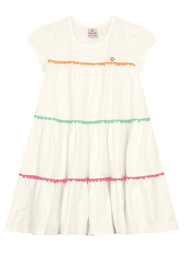 Brandili - Vestido Infantil Três Marias com Pompons Bege