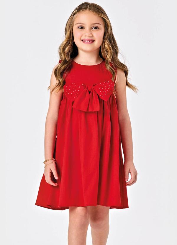 Trick Nick - Vestido Infantil Tricoline com Laço Vermelho