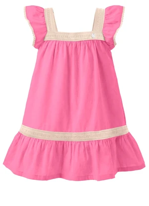 Mundi - Vestido Infantil Tricoline com Renda Rosa - MUNDI