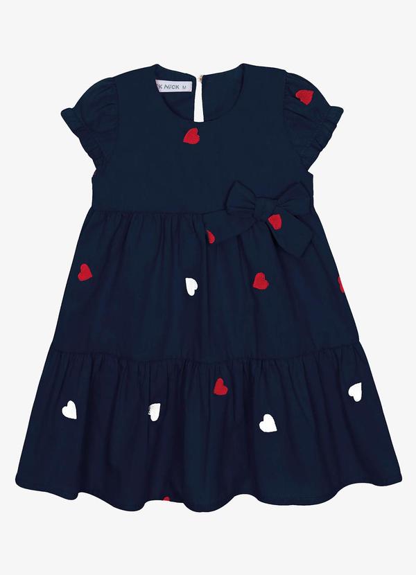 Trick Nick - Vestido Infantil Tricoline Corações Azul