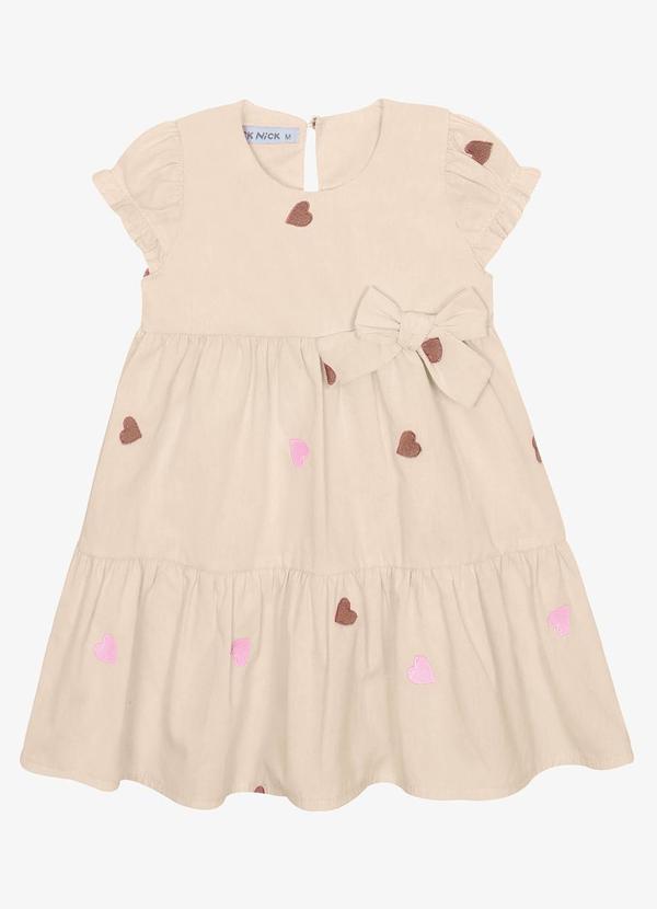 Trick Nick - Vestido Infantil Tricoline Corações Bege 1