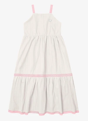 Trick Nick - Vestido Infantil Tricoline Listrado Bege - TRICK NICK