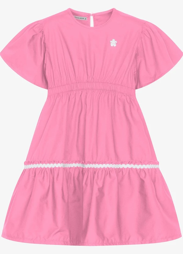 Trick Nick - Vestido Infantil Tricoline Manga Ampla Rosa
